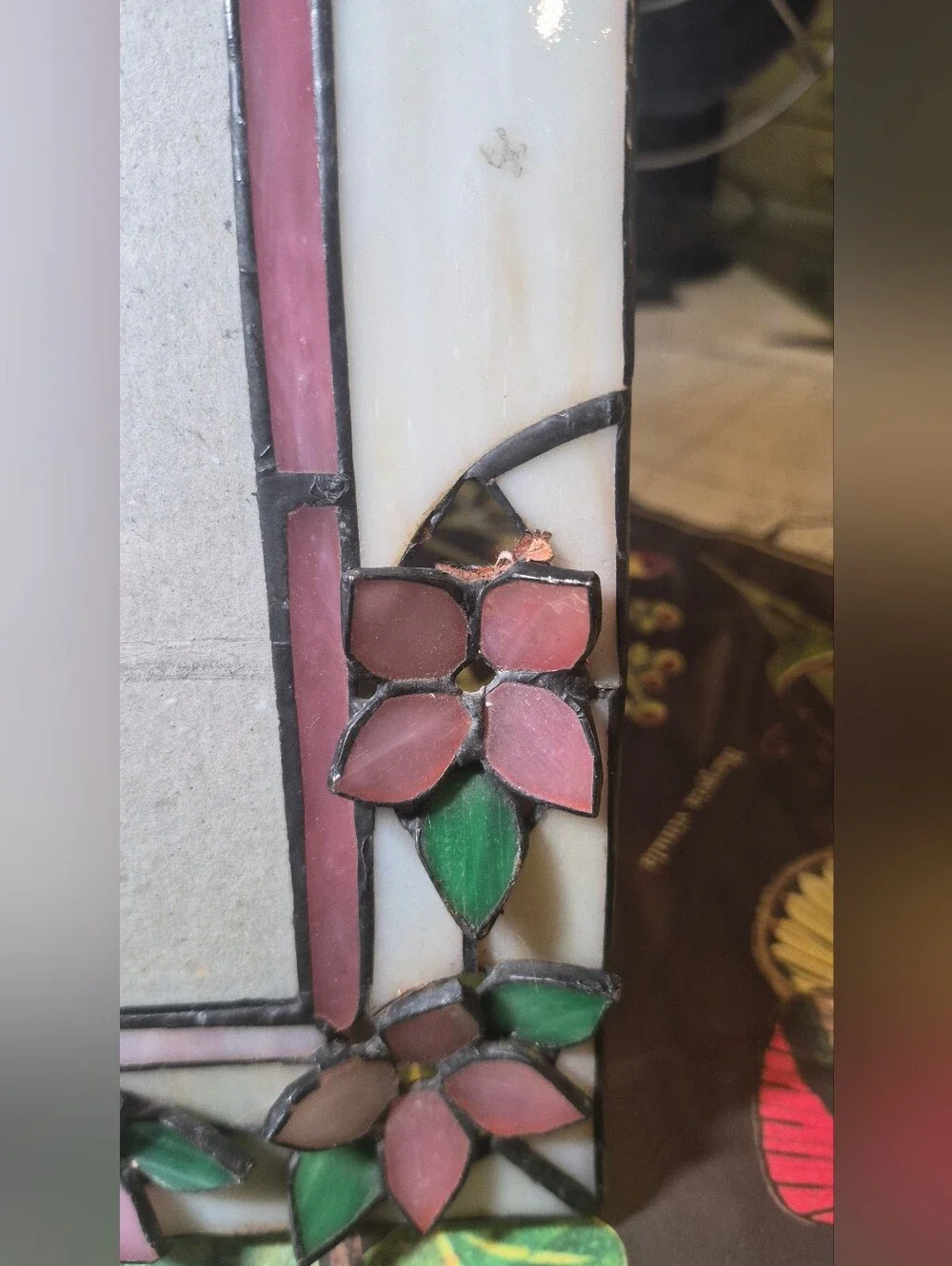 Stained Glass Floral Photo Frame - Pink & Green VINTAGE